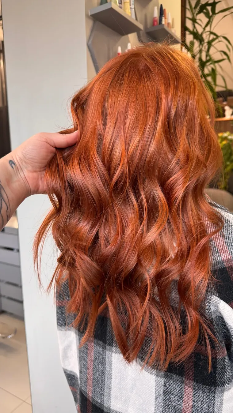 Cabelo ruivo acobreado com ondas